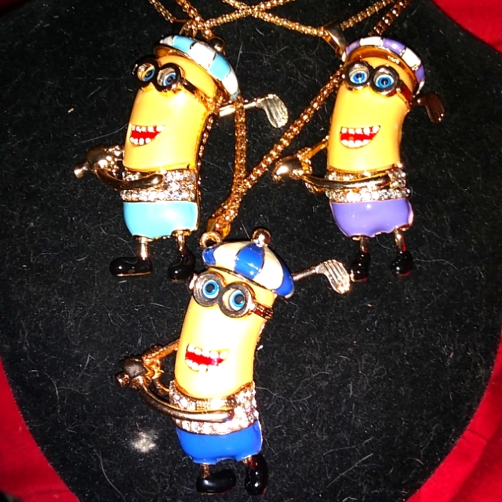 Blue Golfer Minion Pendant Necklace